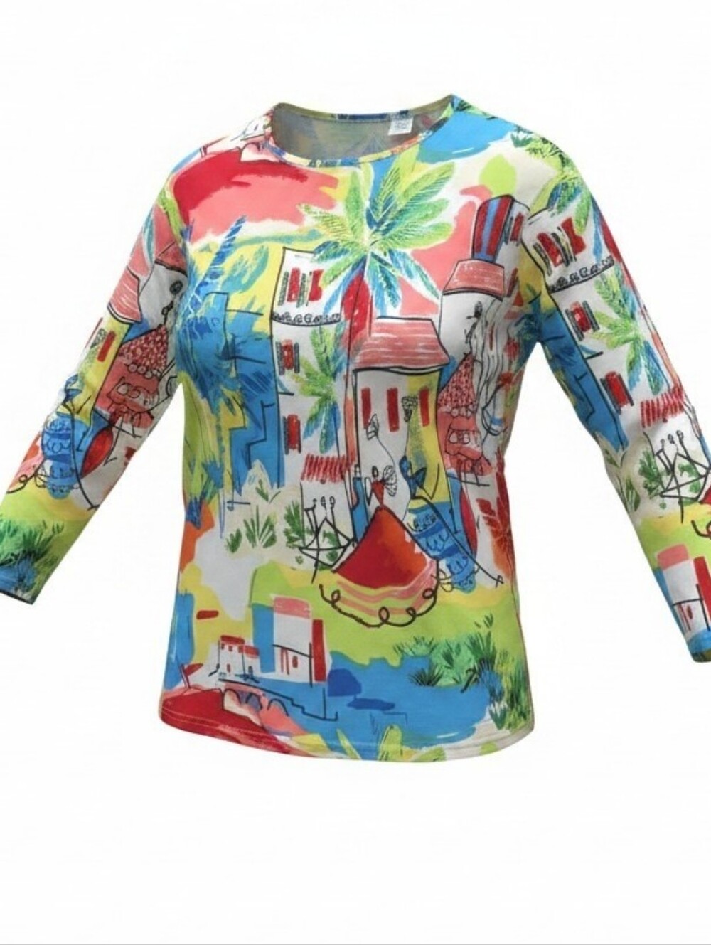 TAKE TWO CLOTHING‎ CO | Abstract Art Sequined Vacation Cotton Tee Tropical | 2X